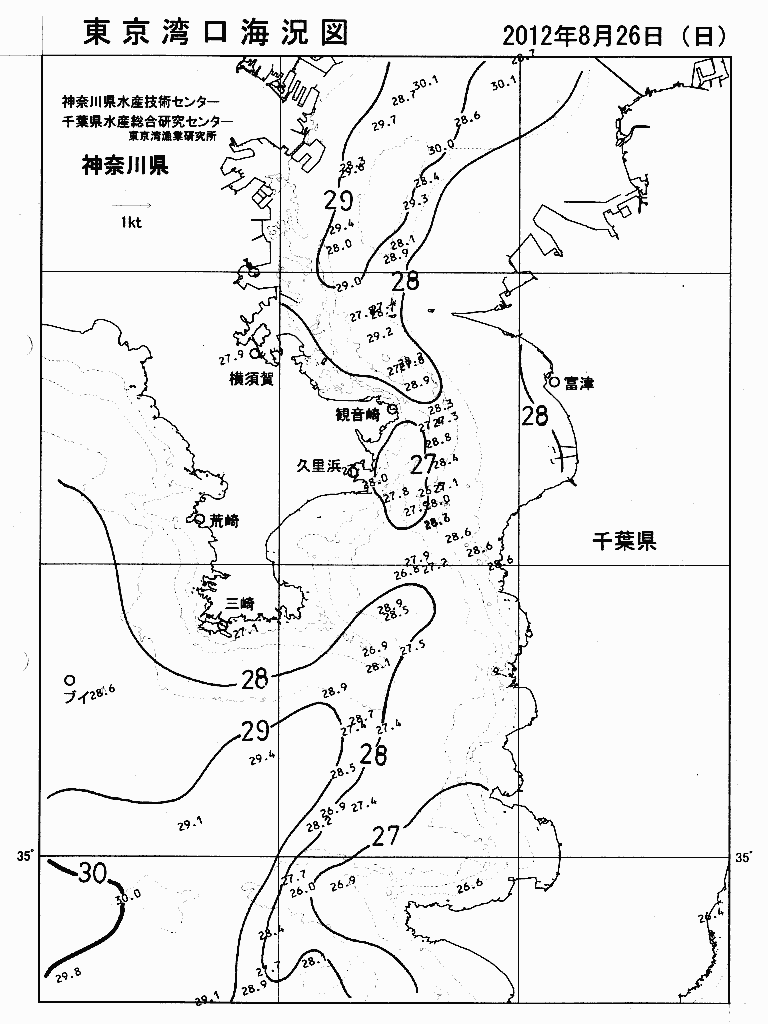 海況図, 東京湾口海況図 検索結果, (水温分布 等を図示)