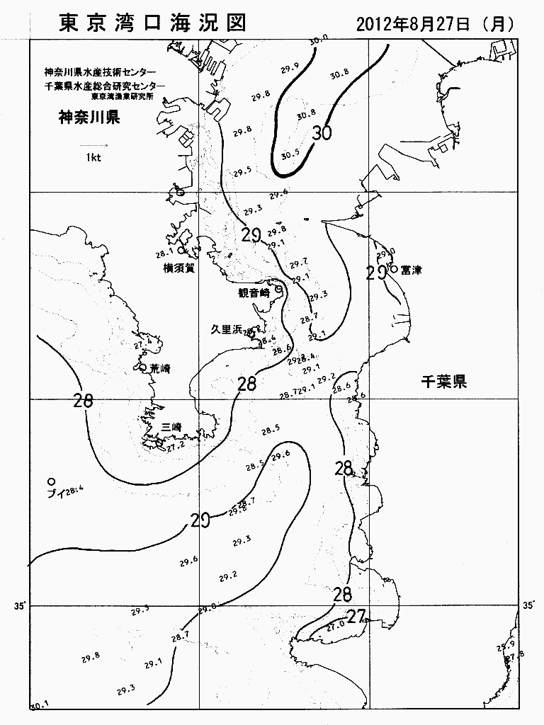 海況図, 東京湾口海況図 検索結果, (水温分布 等を図示)