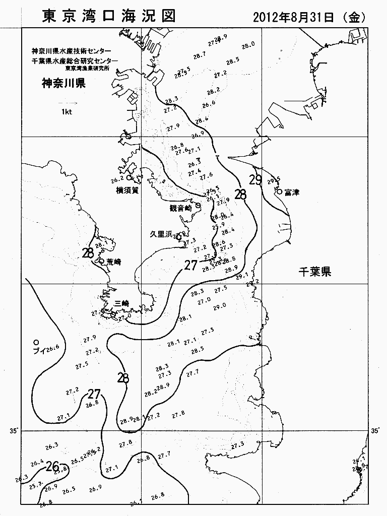 海況図, 東京湾口海況図 検索結果, (水温分布 等を図示)