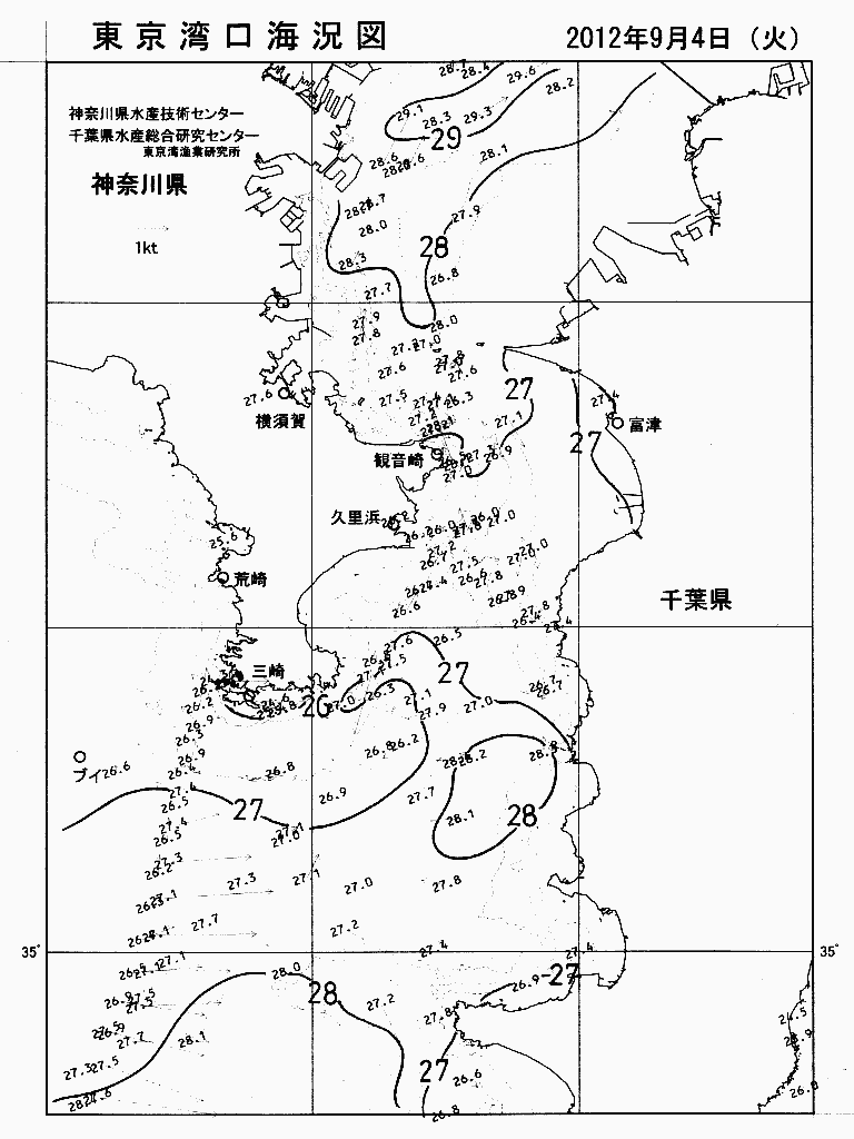 海況図, 東京湾口海況図 検索結果, (水温分布 等を図示)
