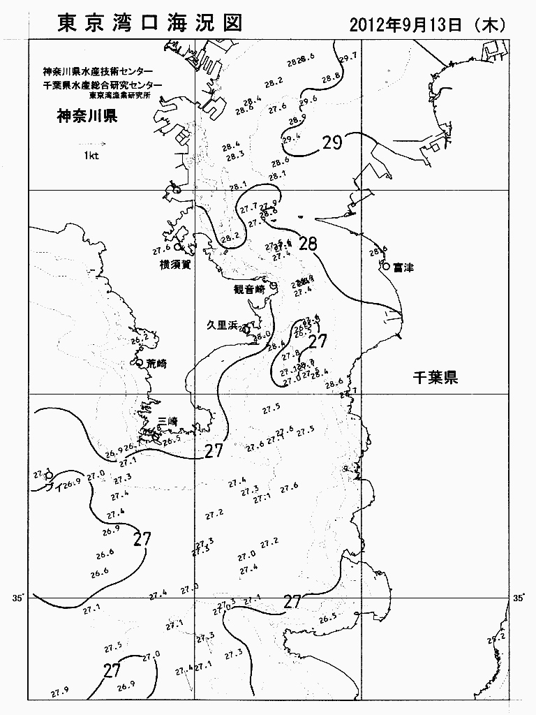海況図, 東京湾口海況図 検索結果, (水温分布 等を図示)