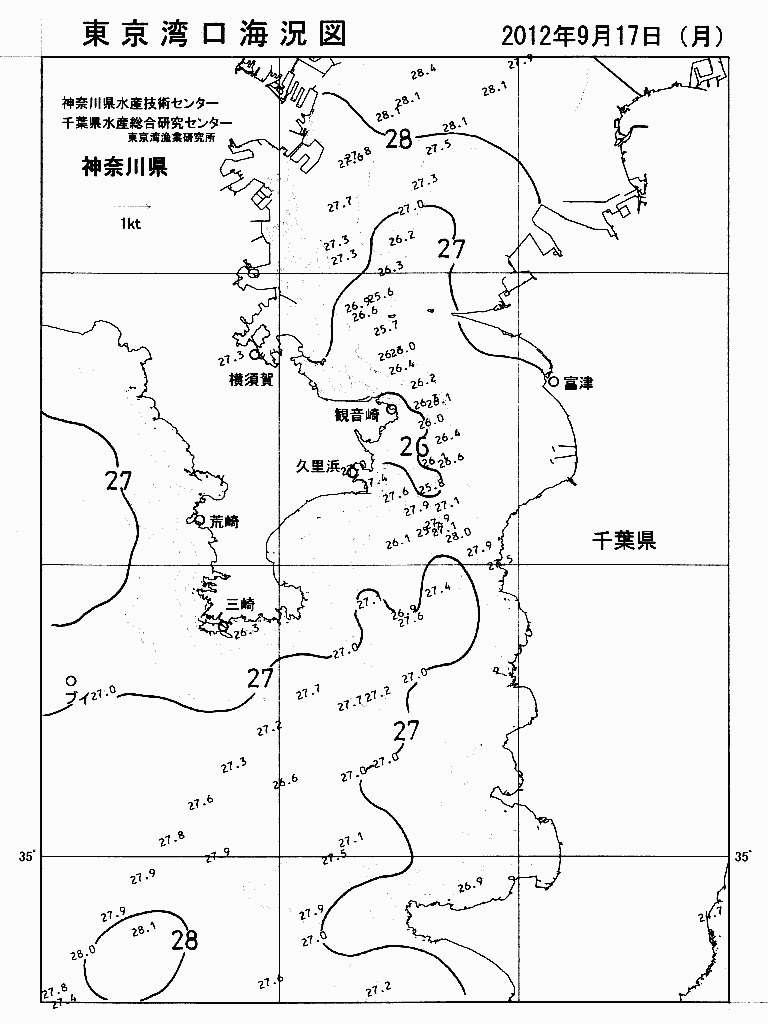 海況図, 東京湾口海況図 検索結果, (水温分布 等を図示)