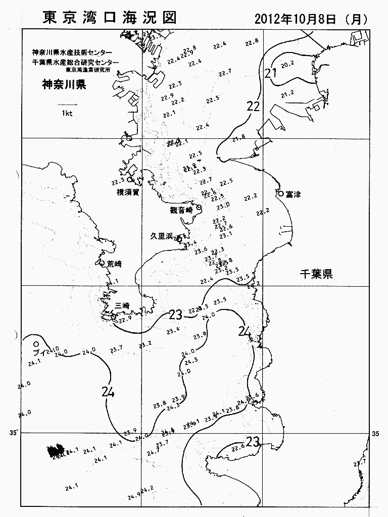 海況図, 東京湾口海況図 検索結果, (水温分布 等を図示)