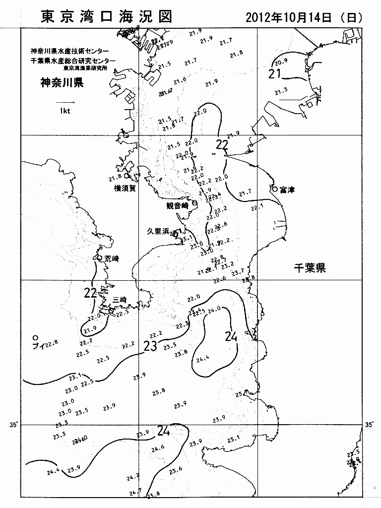 海況図, 東京湾口海況図 検索結果, (水温分布 等を図示)