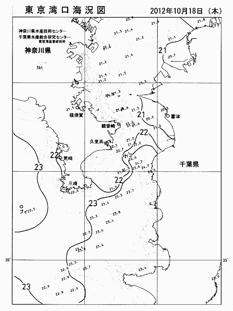 海況図, 東京湾口海況図 検索結果, (水温分布 等を図示)