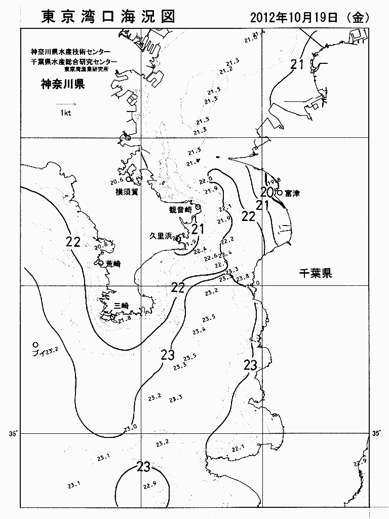 海況図, 東京湾口海況図 検索結果, (水温分布 等を図示)