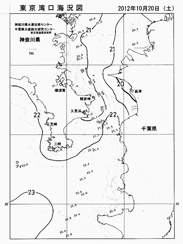海況図, 東京湾口海況図 検索結果, (水温分布 等を図示)