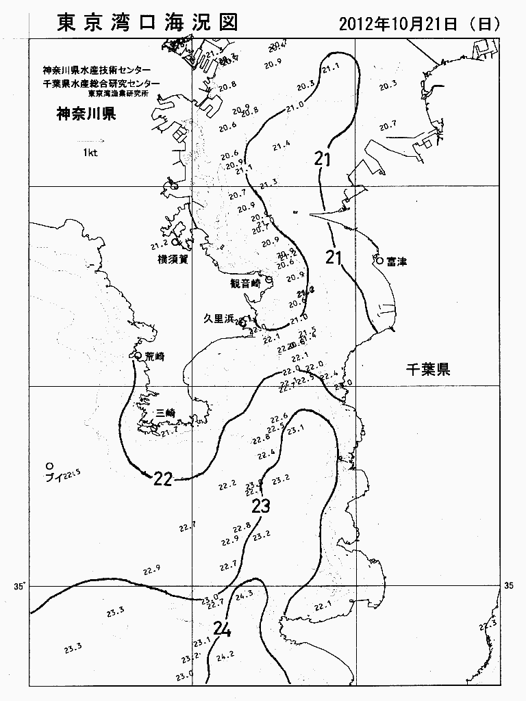 海況図, 東京湾口海況図 検索結果, (水温分布 等を図示)