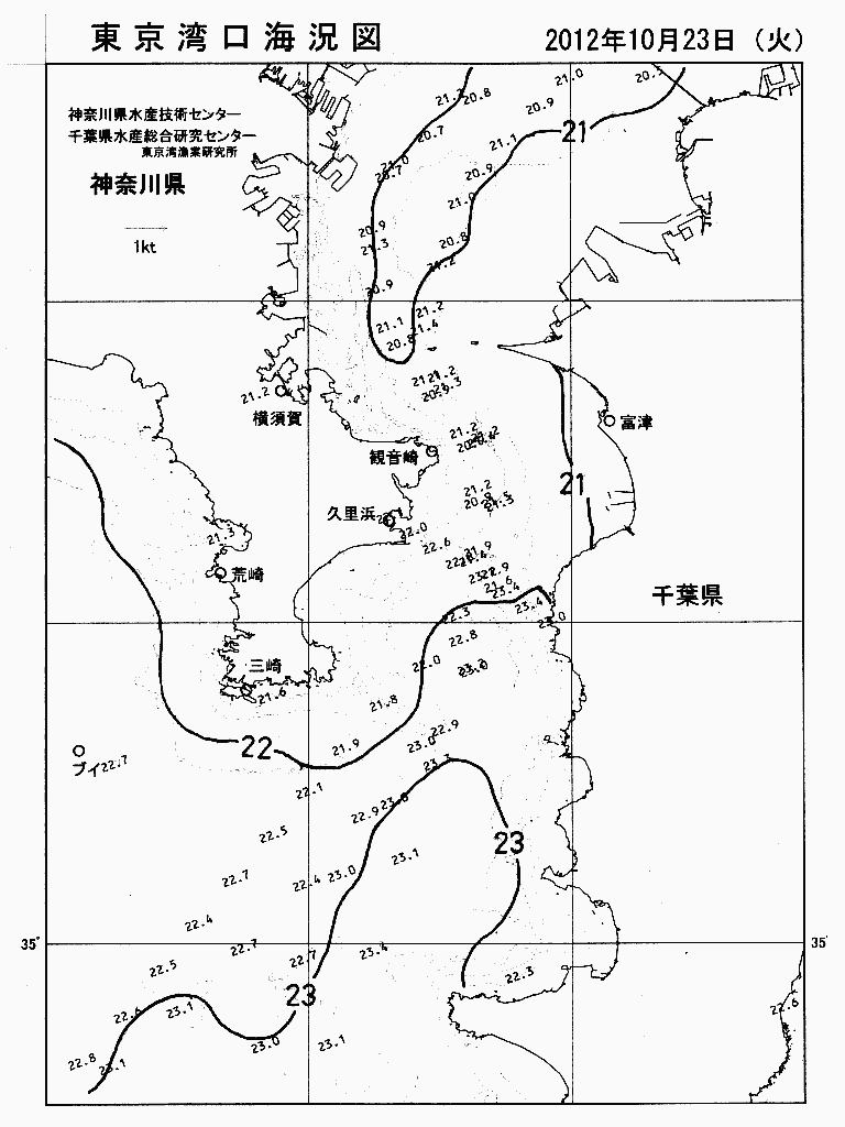 海況図, 東京湾口海況図 検索結果, (水温分布 等を図示)