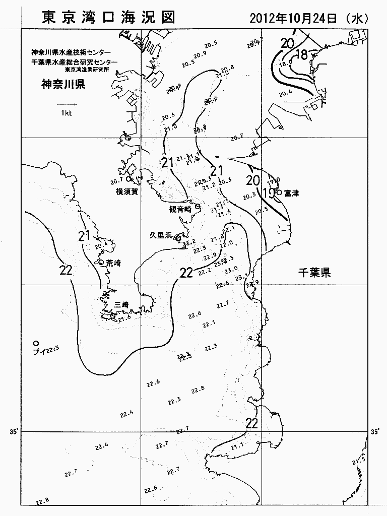 海況図, 東京湾口海況図 検索結果, (水温分布 等を図示)