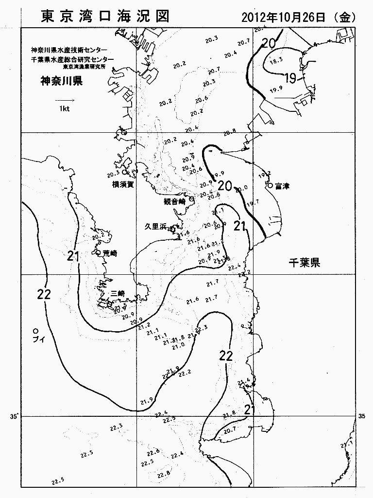 海況図, 東京湾口海況図 検索結果, (水温分布 等を図示)