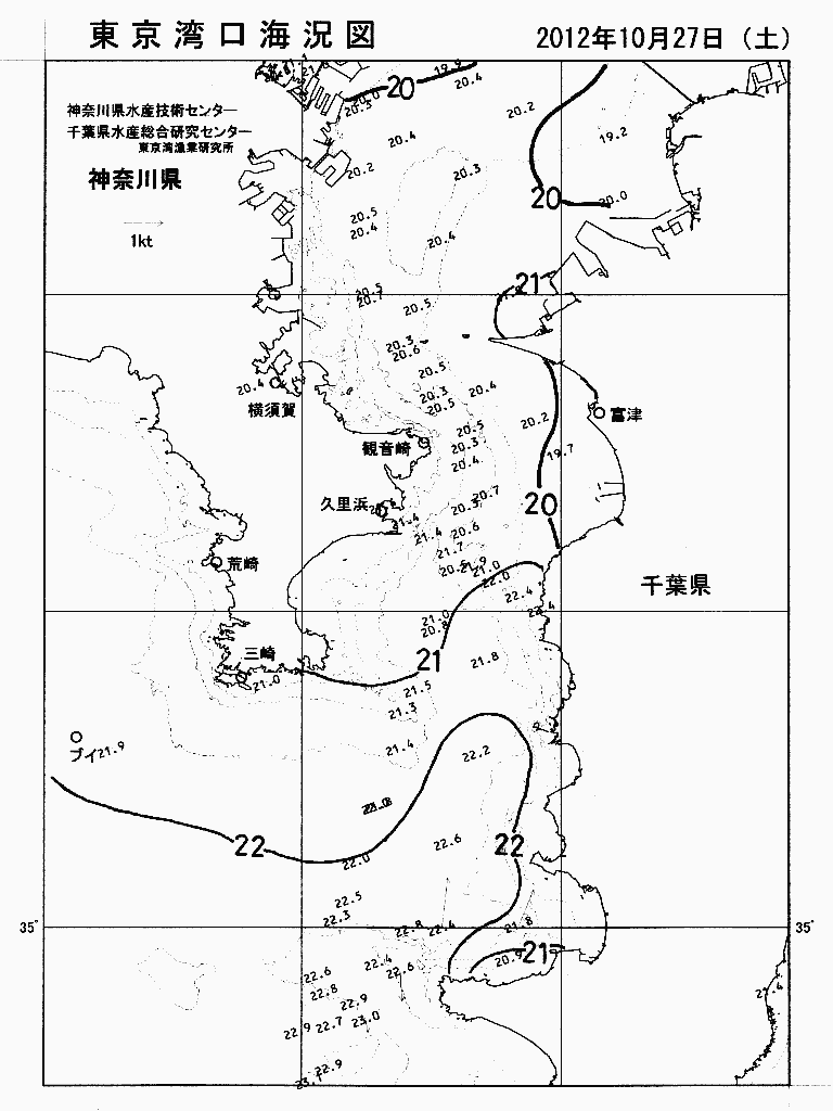 海況図, 東京湾口海況図 検索結果, (水温分布 等を図示)