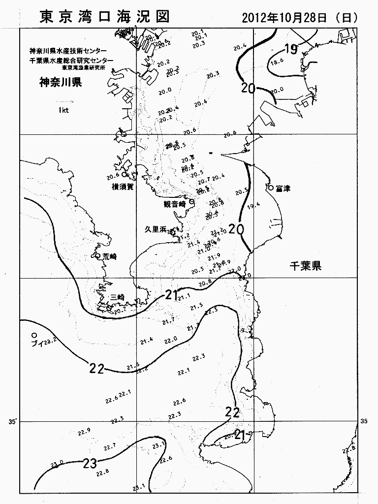 海況図, 東京湾口海況図 検索結果, (水温分布 等を図示)