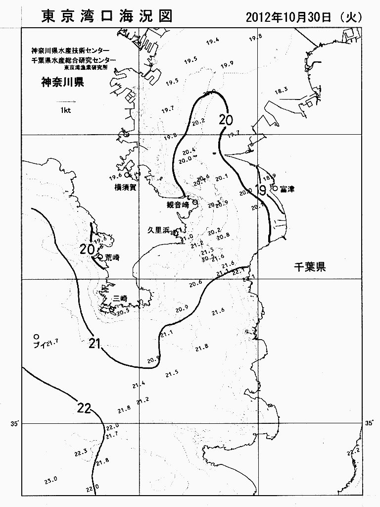 海況図, 東京湾口海況図 検索結果, (水温分布 等を図示)