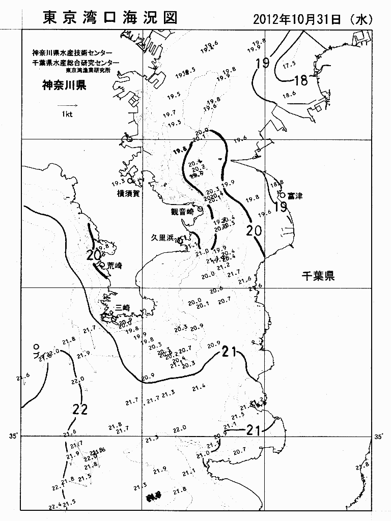 海況図, 東京湾口海況図 検索結果, (水温分布 等を図示)