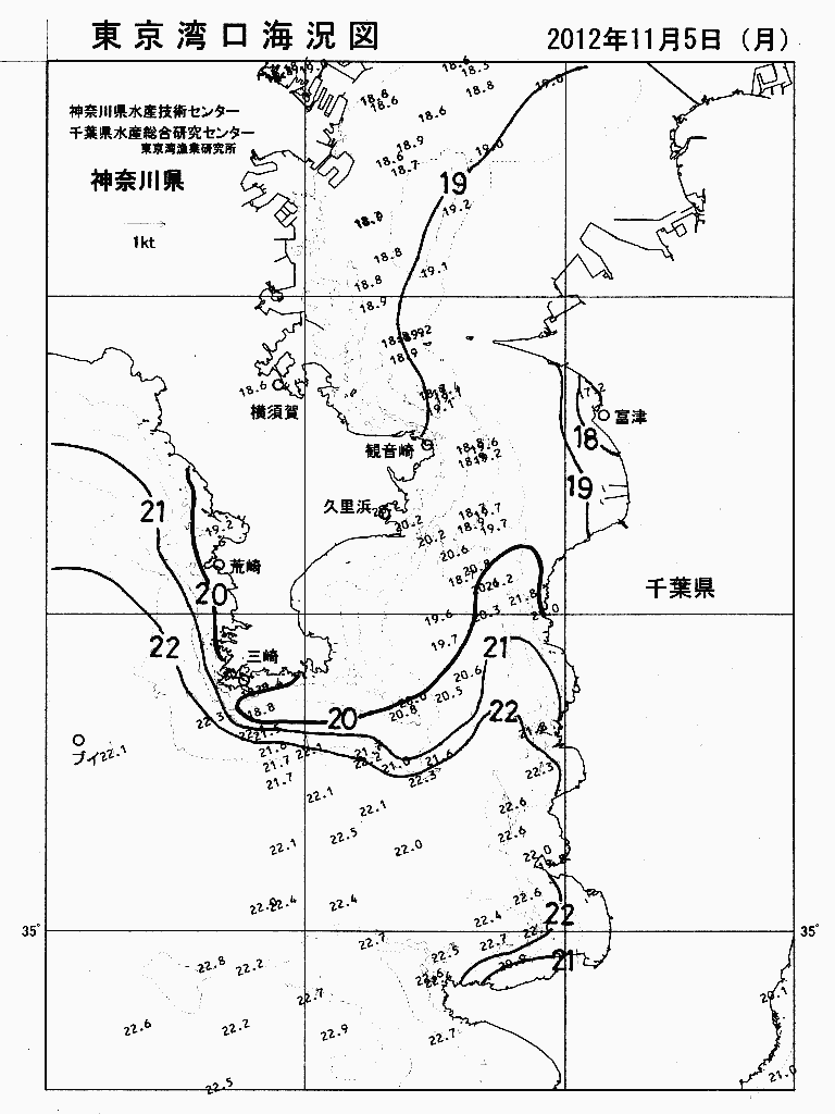 海況図, 東京湾口海況図 検索結果, (水温分布 等を図示)