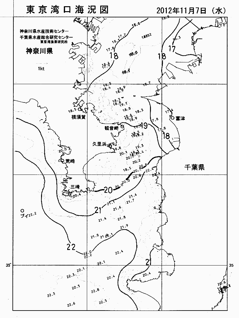 海況図, 東京湾口海況図 検索結果, (水温分布 等を図示)