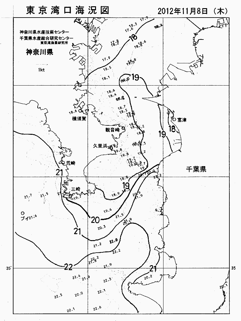 海況図, 東京湾口海況図 検索結果, (水温分布 等を図示)