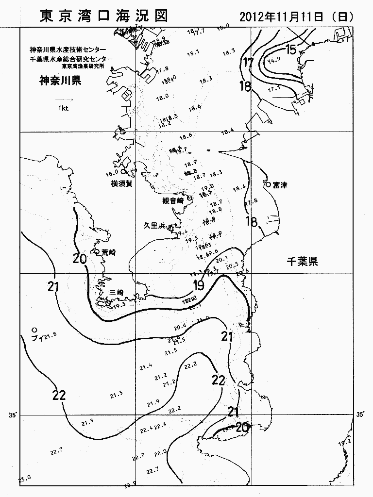海況図, 東京湾口海況図 検索結果, (水温分布 等を図示)