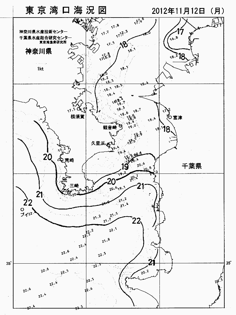 海況図, 東京湾口海況図 検索結果, (水温分布 等を図示)