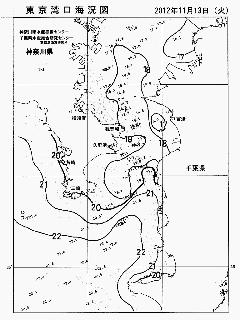 海況図, 東京湾口海況図 検索結果, (水温分布 等を図示)