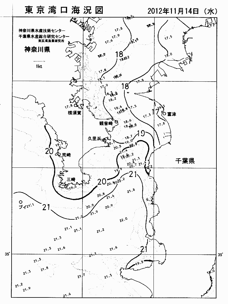 海況図, 東京湾口海況図 検索結果, (水温分布 等を図示)