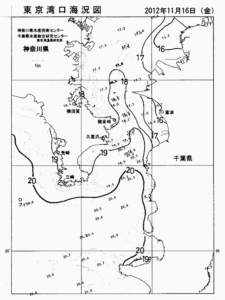 海況図, 東京湾口海況図 検索結果, (水温分布 等を図示)