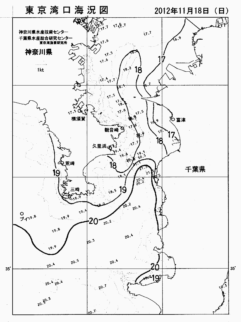 海況図, 東京湾口海況図 検索結果, (水温分布 等を図示)