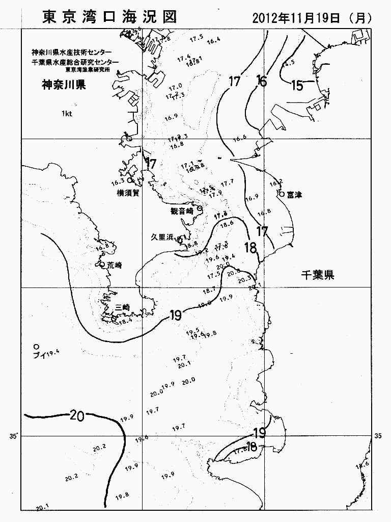 海況図, 東京湾口海況図 検索結果, (水温分布 等を図示)
