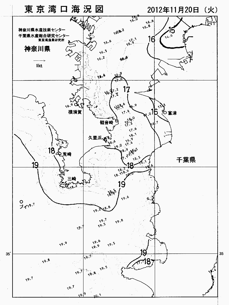 海況図, 東京湾口海況図 検索結果, (水温分布 等を図示)