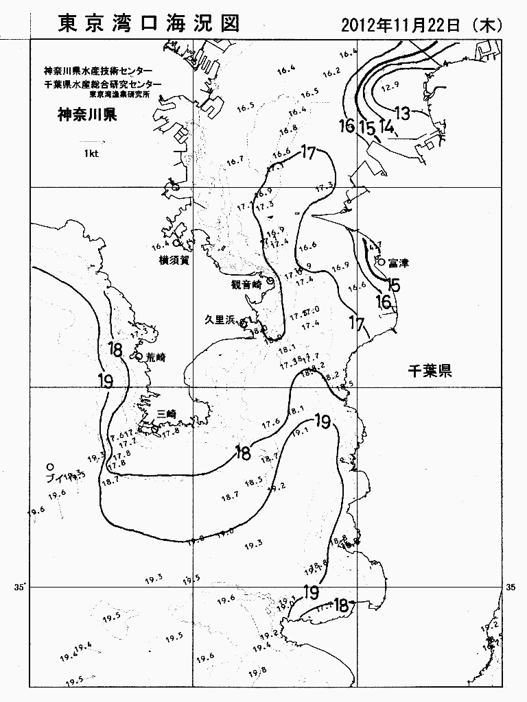 海況図, 東京湾口海況図 検索結果, (水温分布 等を図示)