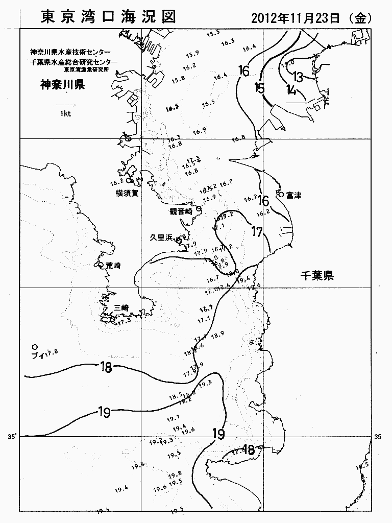 海況図, 東京湾口海況図 検索結果, (水温分布 等を図示)