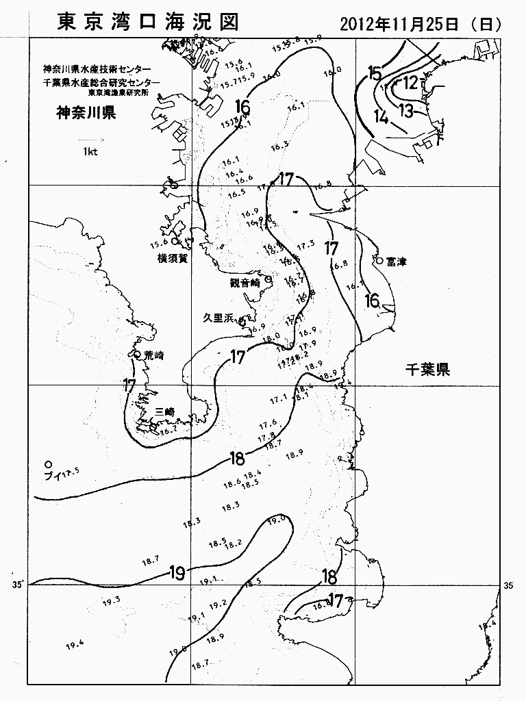 海況図, 東京湾口海況図 検索結果, (水温分布 等を図示)