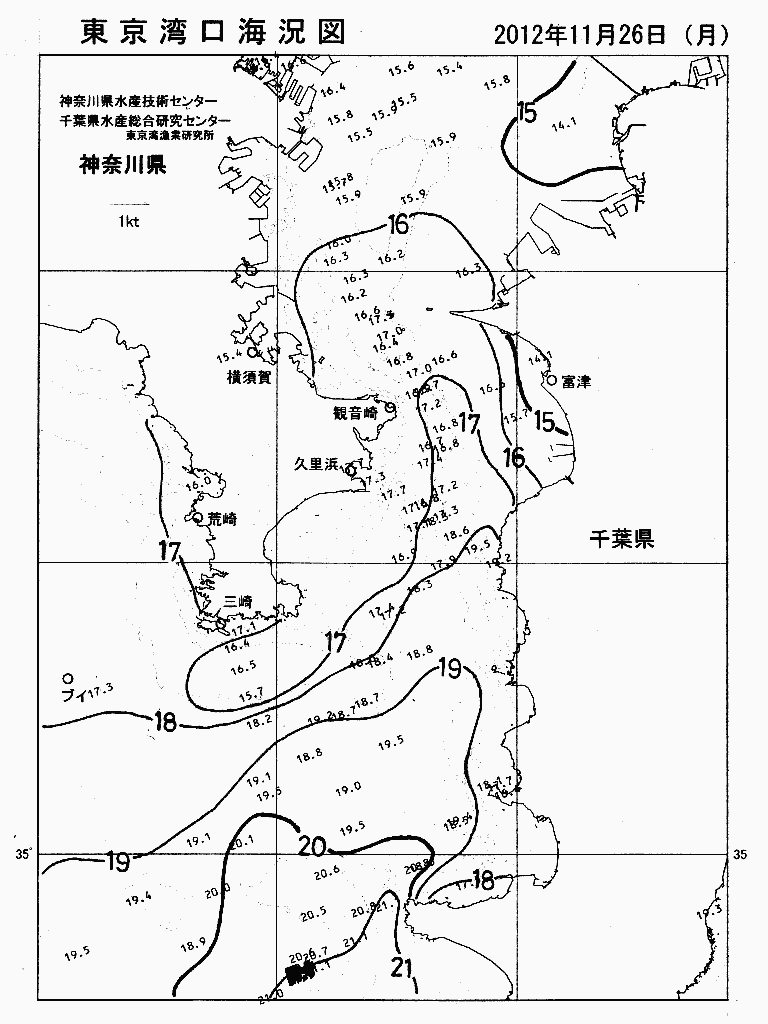 海況図, 東京湾口海況図 検索結果, (水温分布 等を図示)