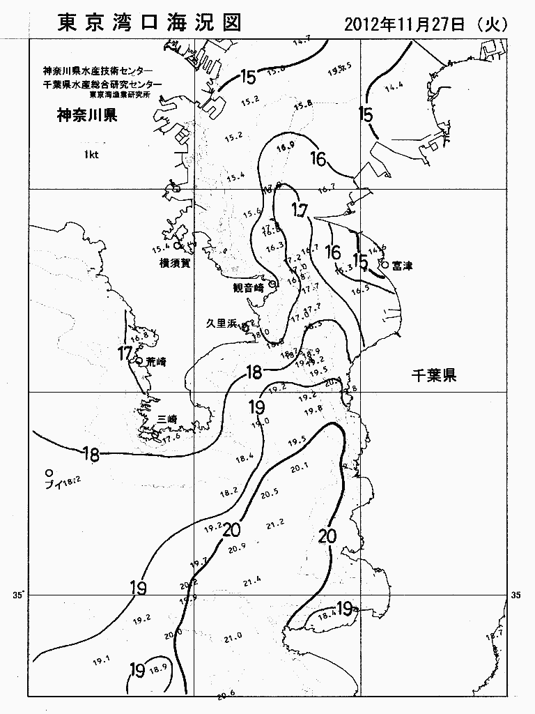海況図, 東京湾口海況図 検索結果, (水温分布 等を図示)