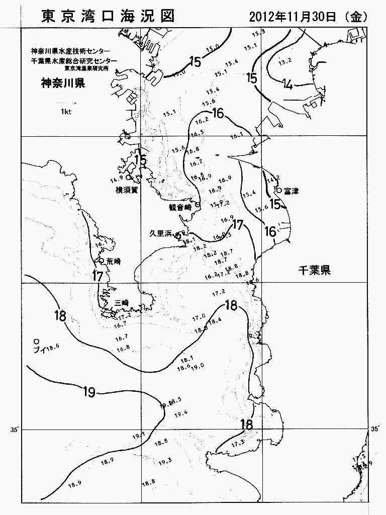 海況図, 東京湾口海況図 検索結果, (水温分布 等を図示)