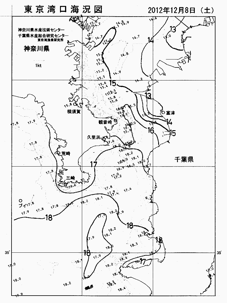 海況図, 東京湾口海況図 検索結果, (水温分布 等を図示)