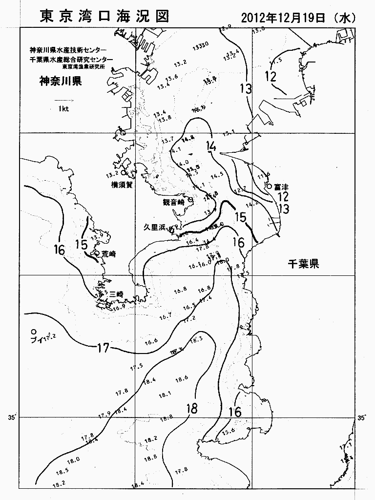海況図, 東京湾口海況図 検索結果, (水温分布 等を図示)