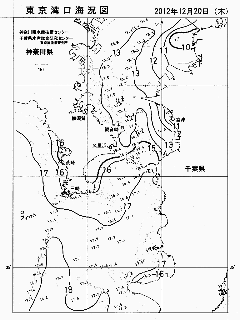 海況図, 東京湾口海況図 検索結果, (水温分布 等を図示)