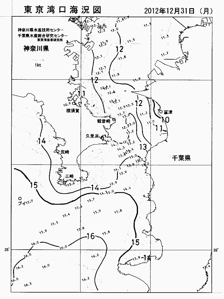 海況図, 東京湾口海況図 検索結果, (水温分布 等を図示)