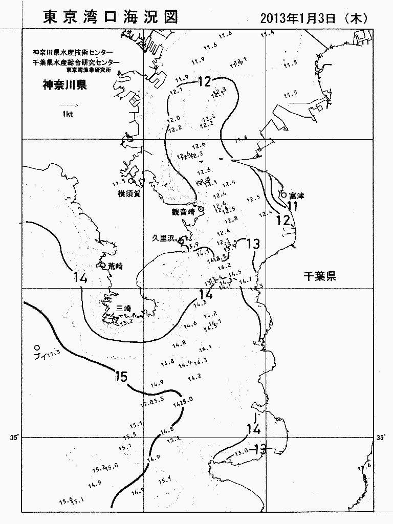 海況図, 東京湾口海況図 検索結果, (水温分布 等を図示)