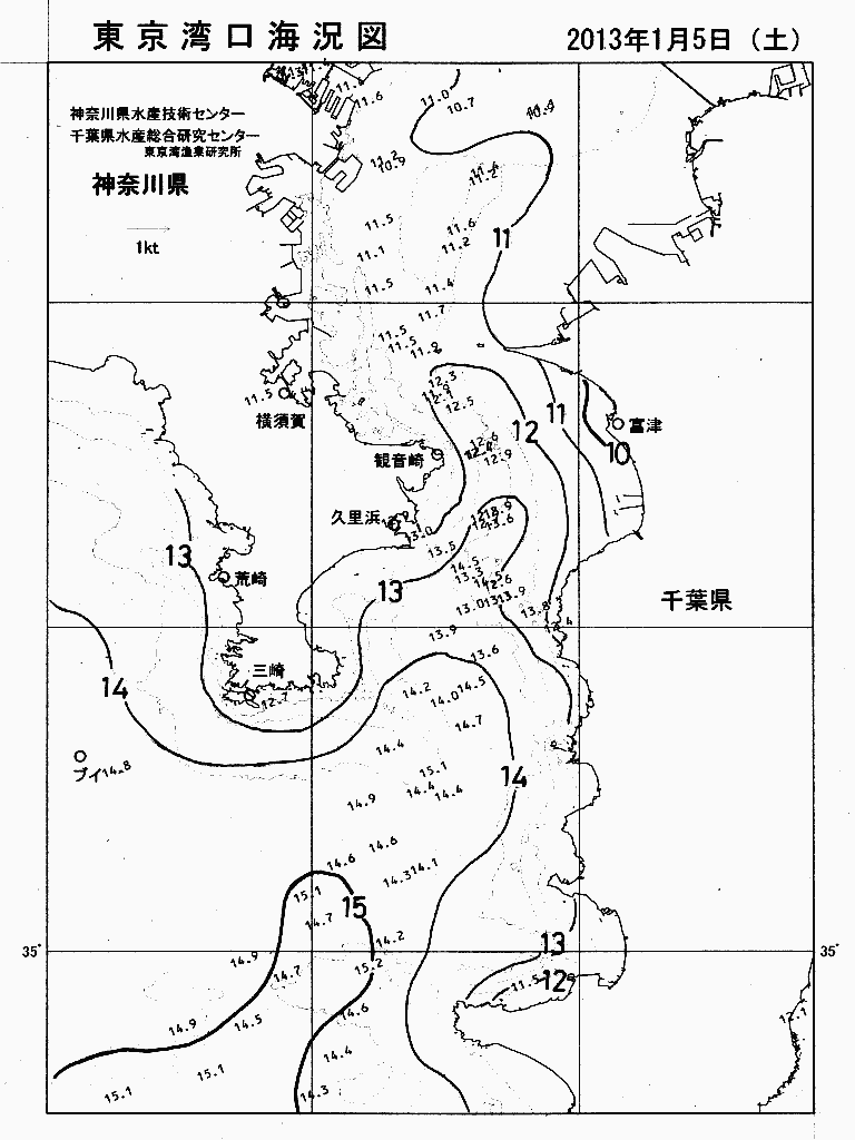 海況図, 東京湾口海況図 検索結果, (水温分布 等を図示)