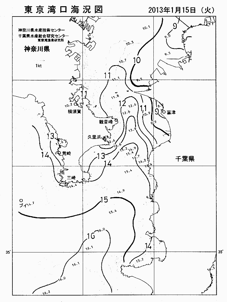 海況図, 東京湾口海況図 検索結果, (水温分布 等を図示)