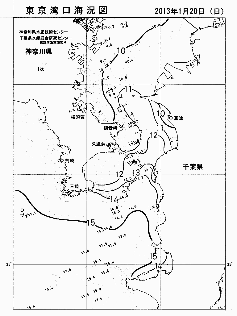 海況図, 東京湾口海況図 検索結果, (水温分布 等を図示)