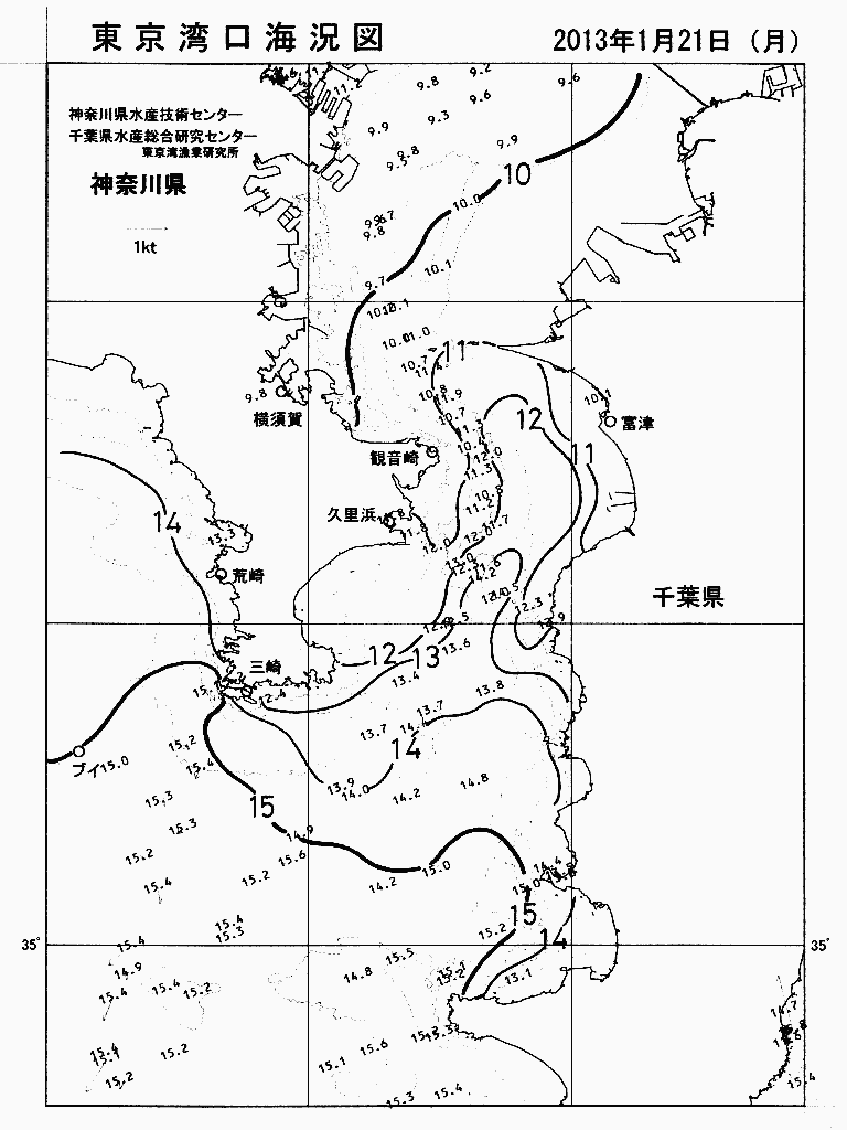 海況図, 東京湾口海況図 検索結果, (水温分布 等を図示)