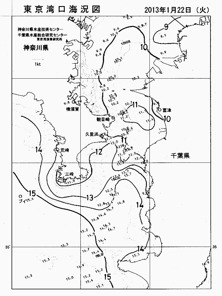 海況図, 東京湾口海況図 検索結果, (水温分布 等を図示)