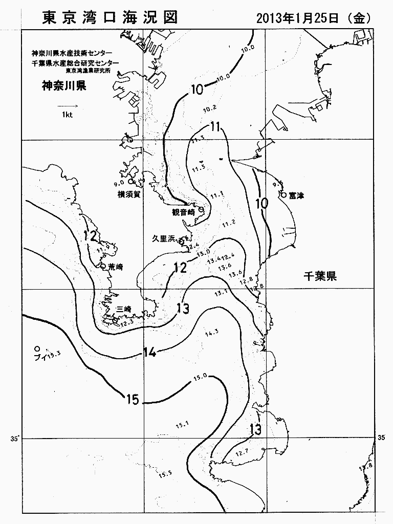 海況図, 東京湾口海況図 検索結果, (水温分布 等を図示)