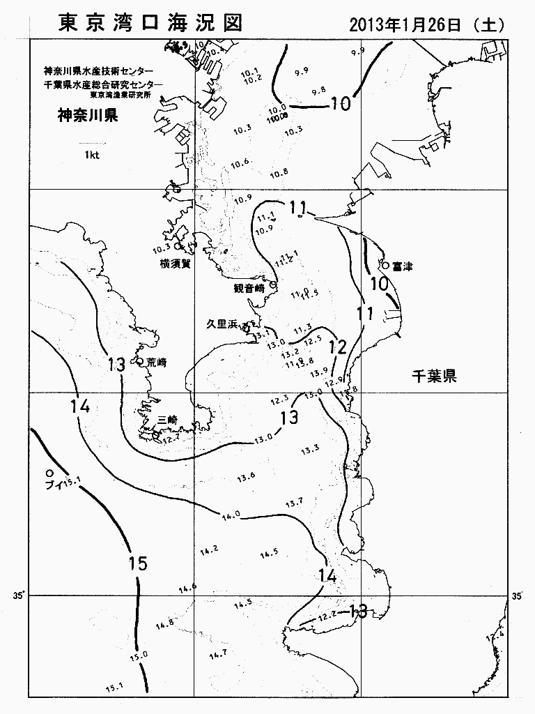 海況図, 東京湾口海況図 検索結果, (水温分布 等を図示)