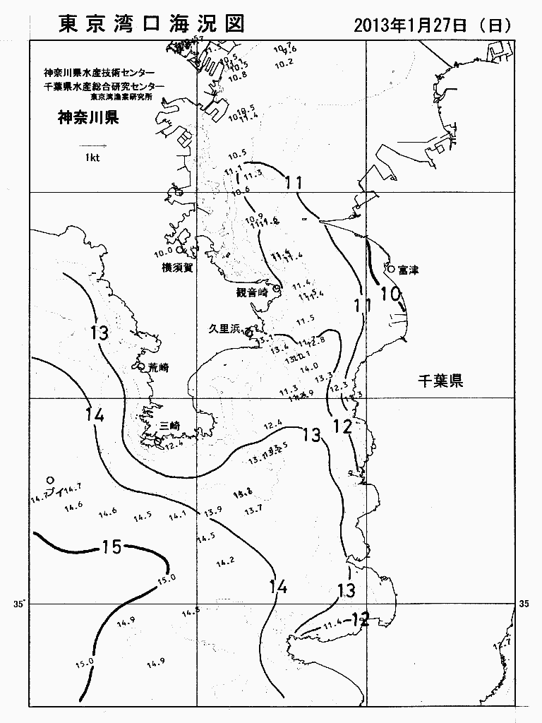 海況図, 東京湾口海況図 検索結果, (水温分布 等を図示)