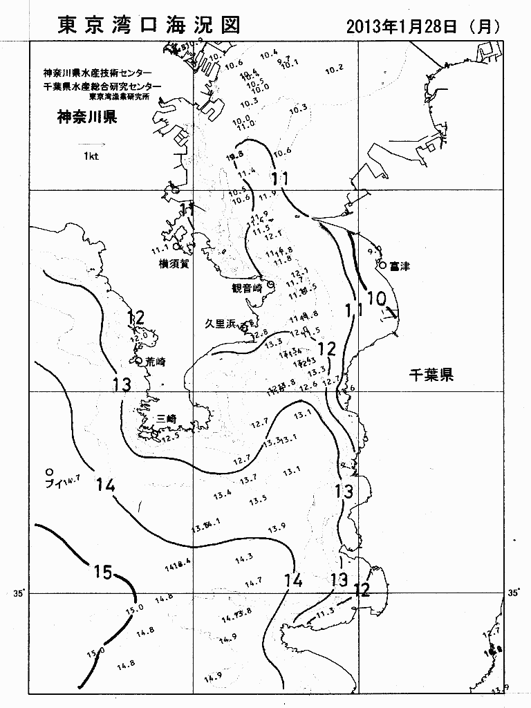 海況図, 東京湾口海況図 検索結果, (水温分布 等を図示)